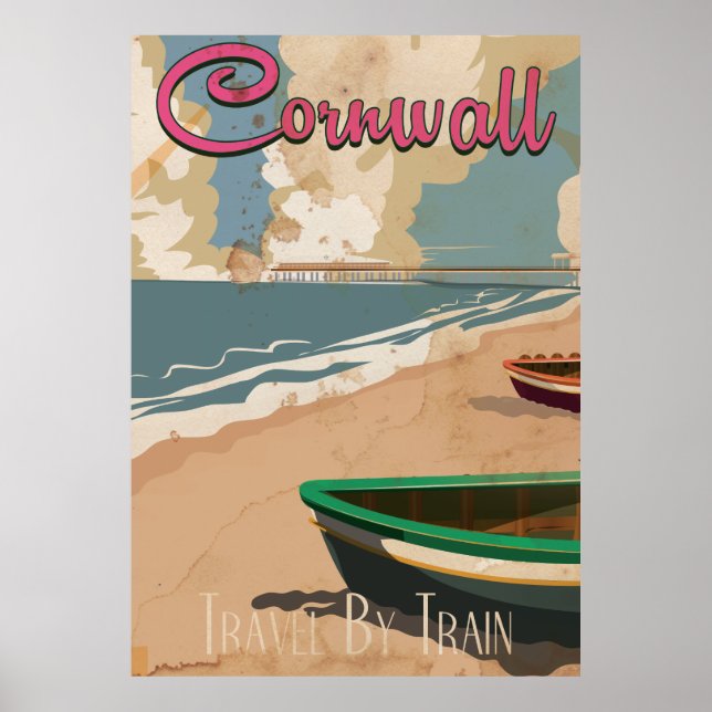 Póster Cartaz de viagem antigo da Cornualha, Inglaterra (Frente)