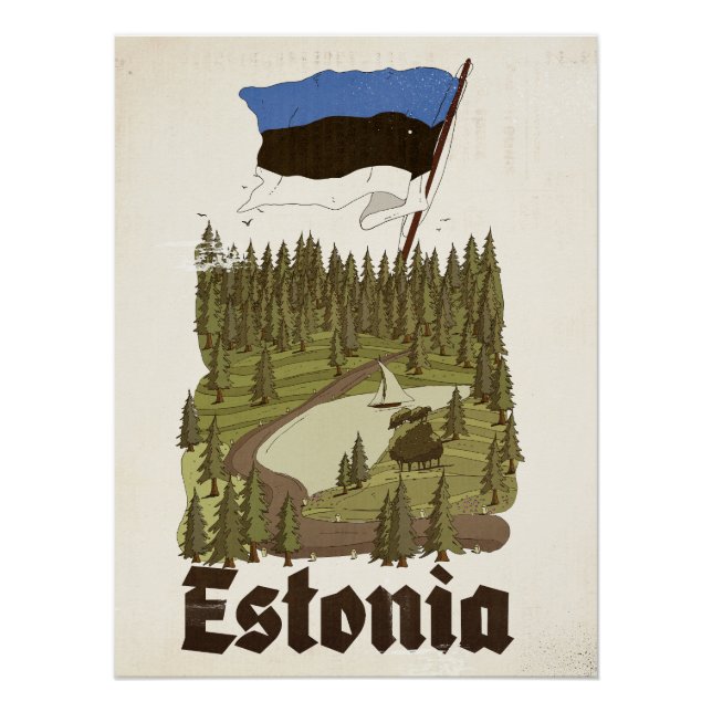 Póster Cartaz de Viagem Antigo da Estônia (Frente)