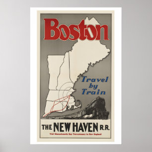 Poster Cartaz de Viagem Antigo da Ferrovia Boston New Hav