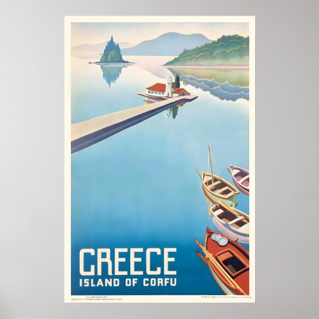 Poster Cartaz de Viagem Antigo da Ilha Grega de Corfu (Frente)