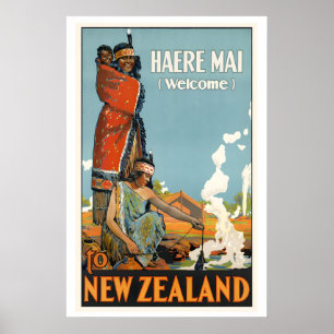 Poster Cartaz de Viagem Antigo da Nova Zelândia - Enquadr