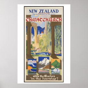 Poster Cartaz de Viagem Antigo da Nova Zelândia - Enquadr