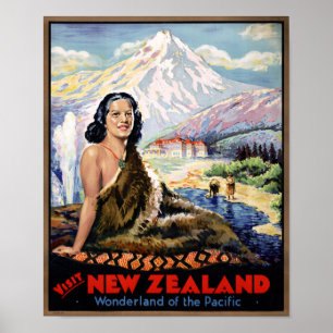 Póster Cartaz de Viagem Antigo da Nova Zelândia Restaurad