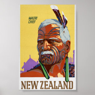 Poster Cartaz de Viagem Antigo da Nova Zelândia Restaurad