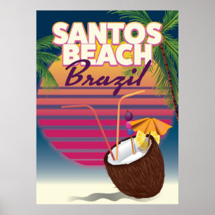 Póster cartaz de viagem antigo da praia de Santos Brasil
