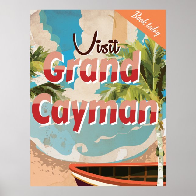 Póster Cartaz de Viagem Antigo das Ilhas Cayman Maior (Frente)