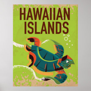 Póster Cartaz de Viagem Antigo das Ilhas Havaianas.