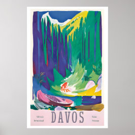 Poster Cartaz de Viagem Antigo Davos Parsenn Suíça