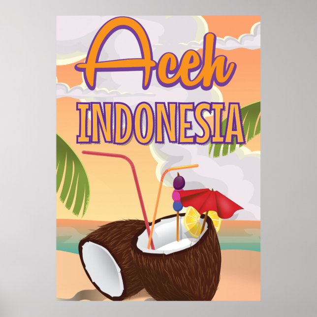 Póster Cartaz de viagem antigo de Aceh Indonésia (Frente)