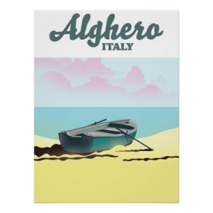 Póster Cartaz de viagem antigo de Alghero Itália