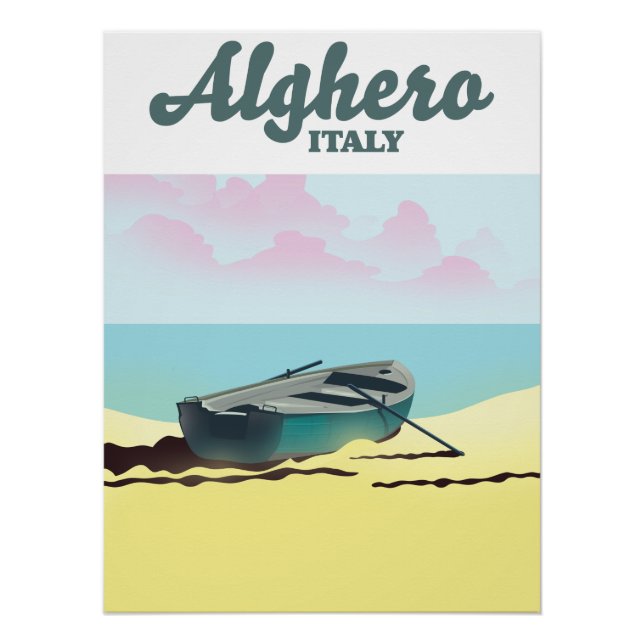 Póster Cartaz de viagem antigo de Alghero Itália (Frente)