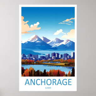Poster Cartaz de Viagem Antigo de Anchorage Esqui Parque