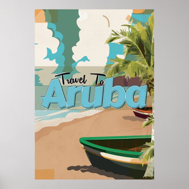 Póster Cartaz de Viagem Antigo de Aruba. (Frente)