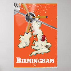Poster Cartaz de Viagem Antigo de Birmingham