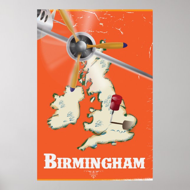 Poster Cartaz de Viagem Antigo de Birmingham (Frente)