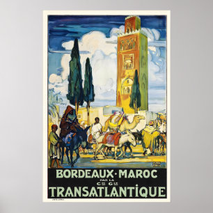 Poster Cartaz de Viagem Antigo de Bordéus para Marrocos