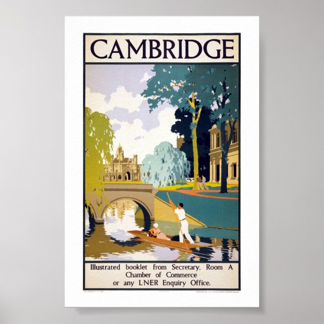 Poster Cartaz de Viagem Antigo de Cambridge Restaurado (Frente)