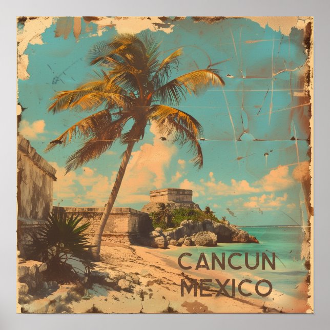Poster Cartaz de Viagem Antigo de Cancun (Frente)