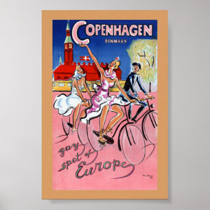 Poster Cartaz de Viagem Antigo de Copenhague Restaurado