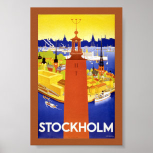 Poster Cartaz de Viagem Antigo de Estocolmo Restaurado