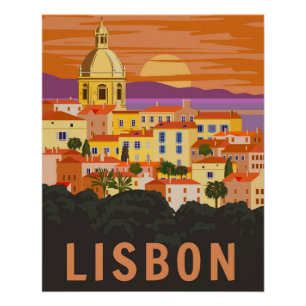 Póster Cartaz de Viagem Antigo de Lisboa