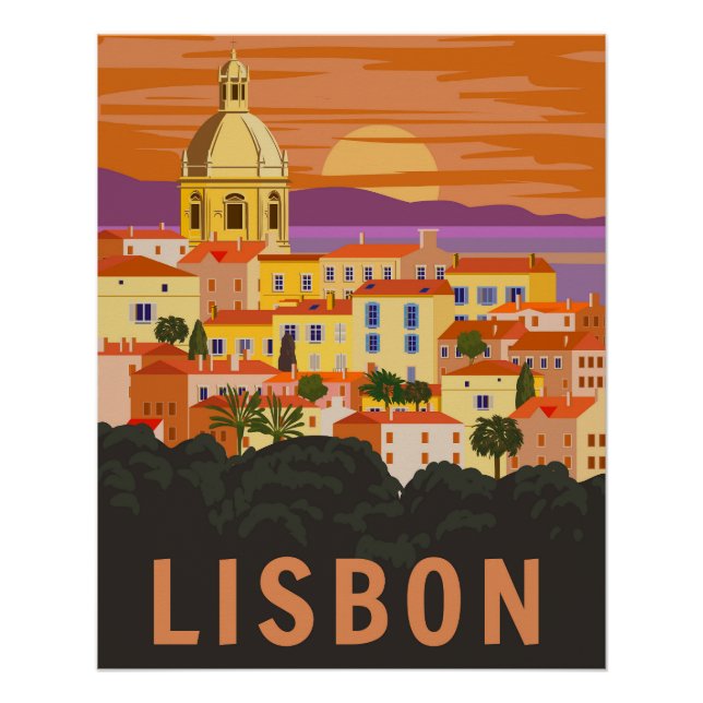 Póster Cartaz de Viagem Antigo de Lisboa (Frente)