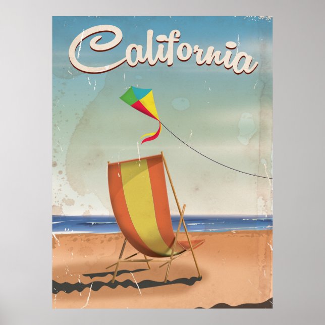 Póster Cartaz de viagem antigo de Long Beach Califórnia (Frente)