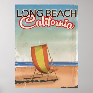 Póster Cartaz de viagem antigo de Long Beach Califórnia