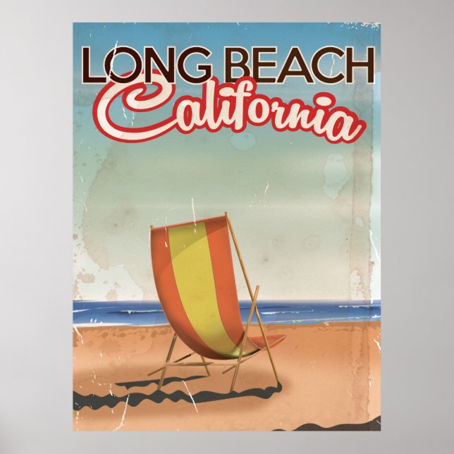 Póster Cartaz de viagem antigo de Long Beach Califórnia (Frente)