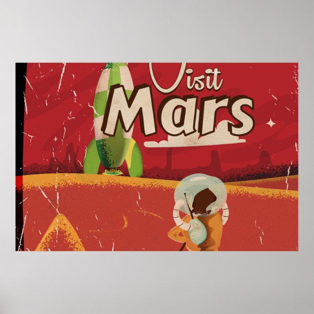 Póster Cartaz de Viagem Antigo de Marte (Frente)