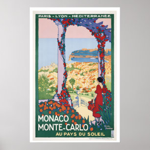 Poster Cartaz de Viagem Antigo de Mônaco Monte Carlo - En
