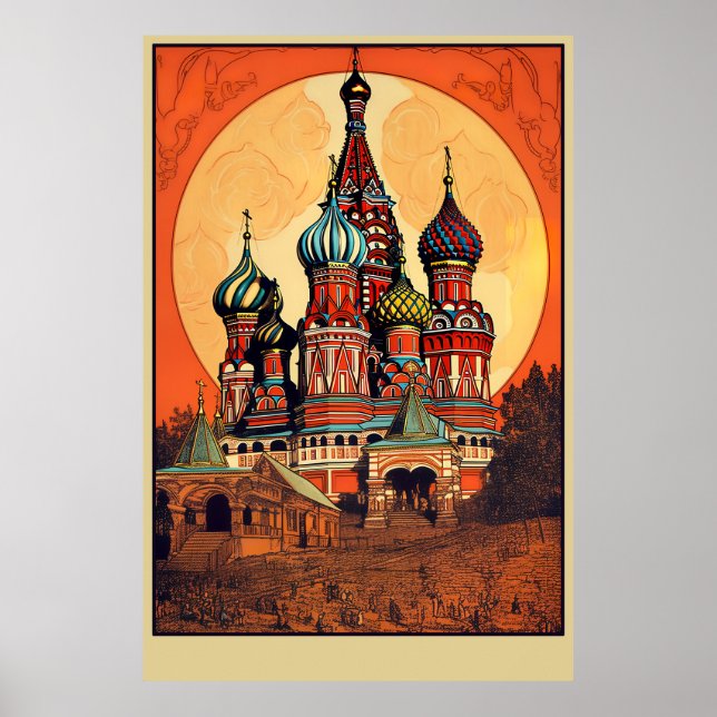 Poster Cartaz de Viagem Antigo de Moscou, Rússia (Frente)