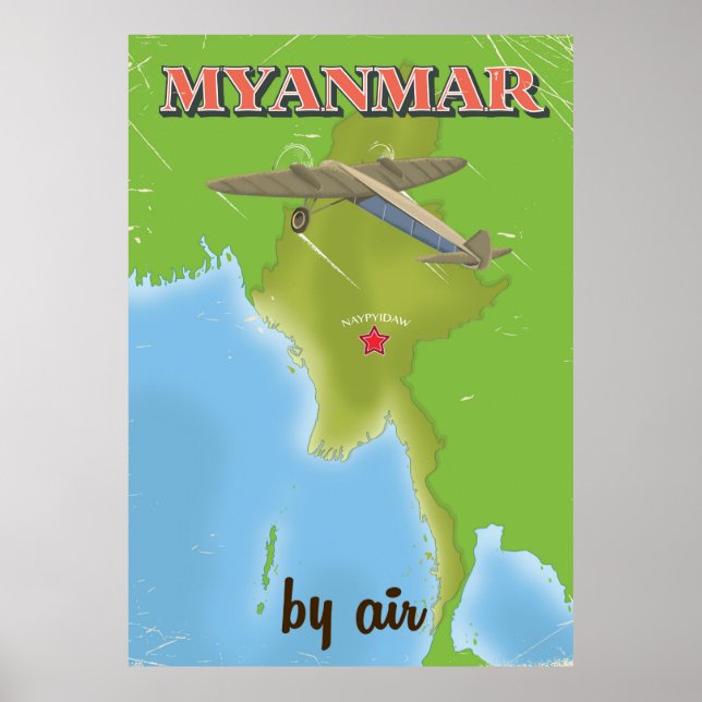 Poster cartaz de viagem antigo de Myanmar (Frente)