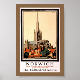 Poster Cartaz de Viagem Antigo de Norwich Restaurado