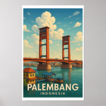 Cartaz de Viagem Antigo de Palembang Indonésia