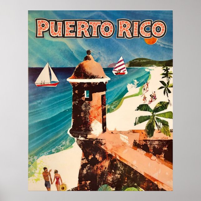 Poster Cartaz de Viagem Antigo de Porto Rico (Frente)