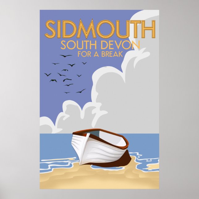 Poster Cartaz de viagem antigo de Sidmouth South Devon. (Frente)