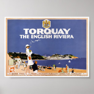 Póster Cartaz de Viagem Antigo de Torquay Restaurado