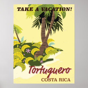 Póster Cartaz de viagem antigo de Tortuguero, Costa Rica