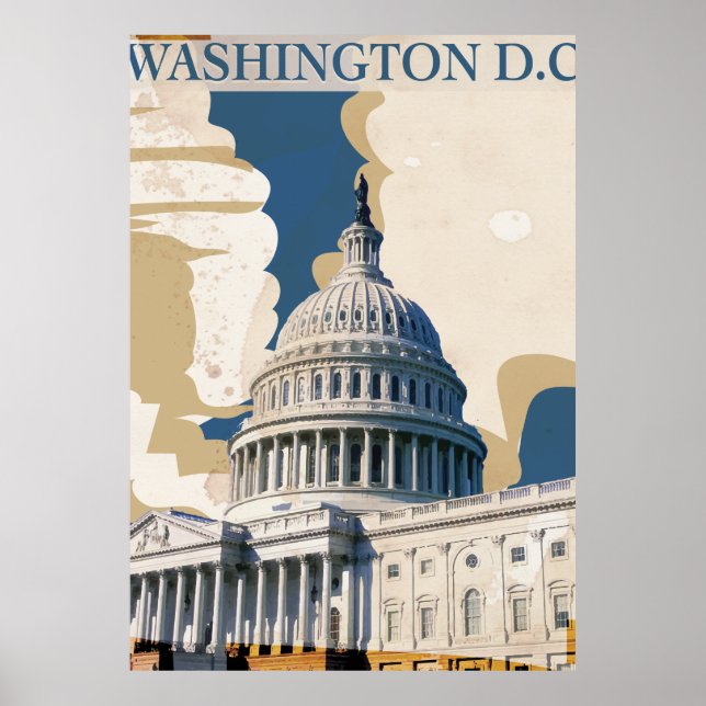 Póster Cartaz de Viagem Antigo de Washington D.C (Frente)