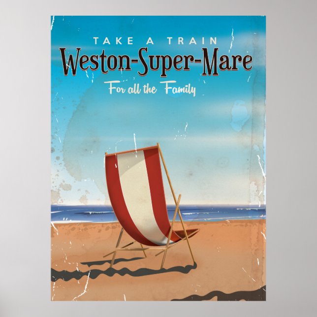 Póster Cartaz de viagem antigo de Weston Super Mare. (Frente)