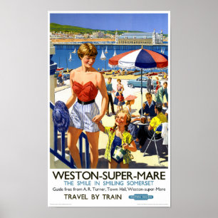 Poster Cartaz de Viagem Antigo de Weston Super Mare na In