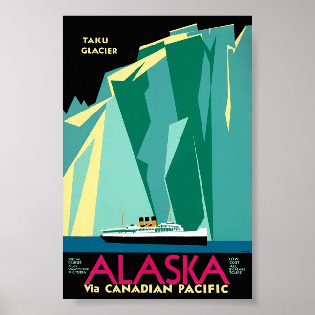 Póster Cartaz de Viagem Antigo do Alasca Restaurado (Frente)