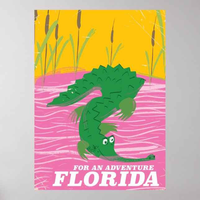 Póster cartaz de viagem antigo do jacaré da Flórida (Frente)