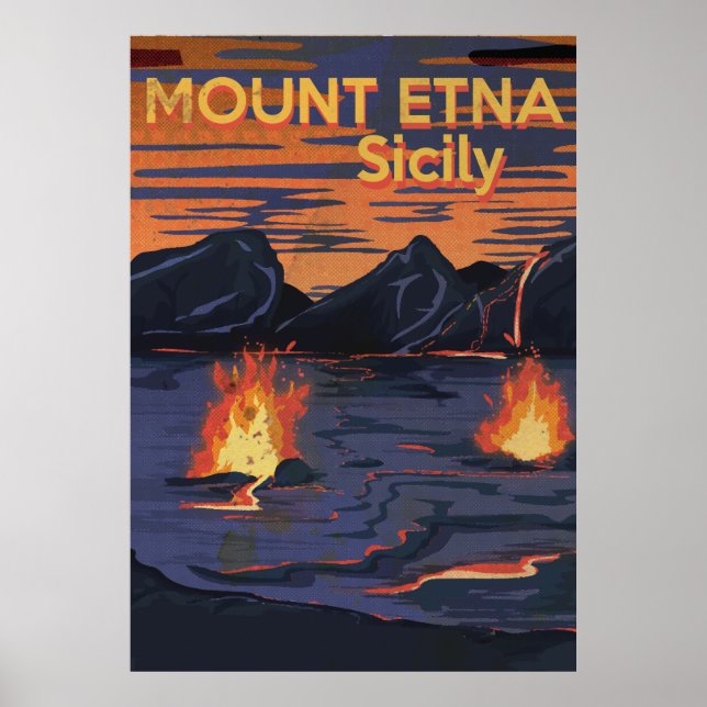 Poster Cartaz de viagem antigo do Monte Etna, Sicília (Frente)