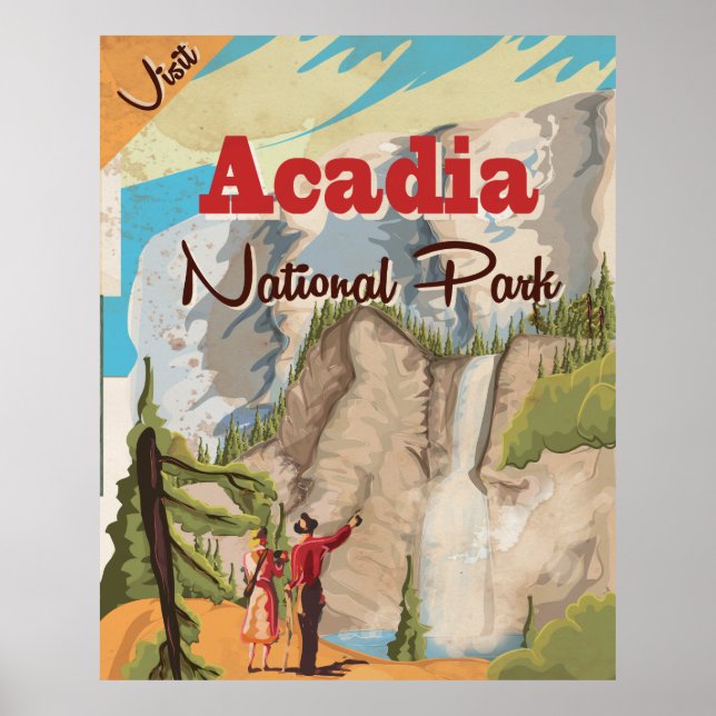 Póster cartaz de viagem antigo do parque nacional de Acad (Frente)