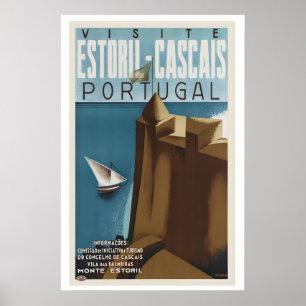 Poster Cartaz de Viagem Antigo Estoril Cascais Portugal