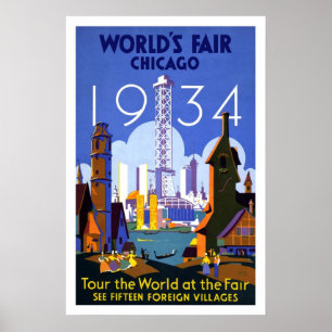 Póster Cartaz de Viagem Antigo Feira Mundial de Chicago 1