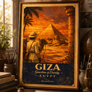 Poster Cartaz de Viagem Antigo Giza Egito | Pirâmide & Es