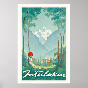 Poster Cartaz de Viagem Antigo Interlaken Suíça